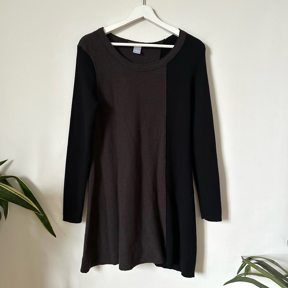 Elemente Clemente 100% Virgin Wool Black Brown Long Sleeve Dress Size 1
